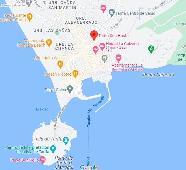 Mapa localización Tarifa Kite Hostel